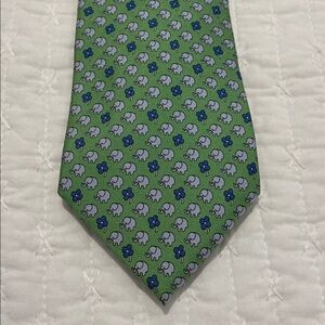 Thomas Pink Tie - Green Elephant and Blue Flower Pattern Fabric